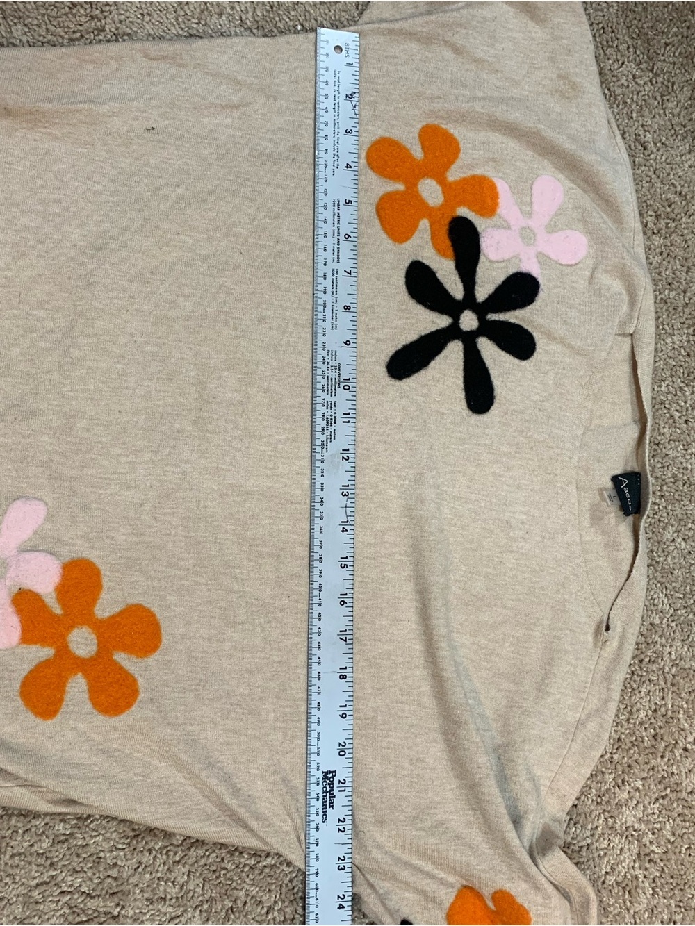 Beige Floral Appliqué Scoop-Neck Sweater - Picture 6 of 6
